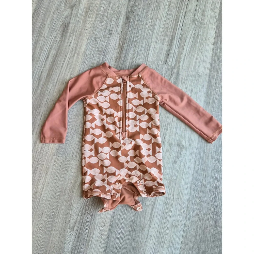 Little Co Lauren Conrad Baby Rash Guard Swimsuit Fish Print Terracotta 6M